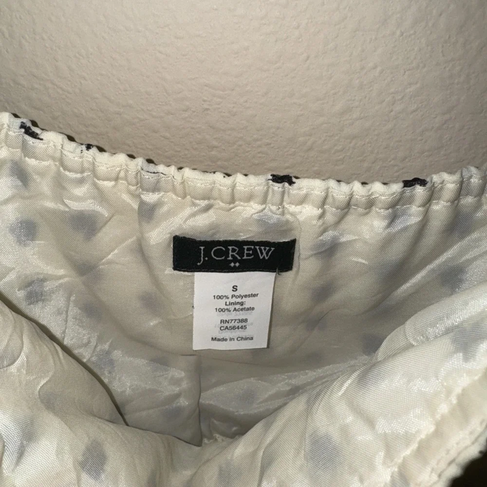 J. Crew Polka Dot Ruffle Spaghetti Strap‎ Empire Waist Mini Dress Cream Black S